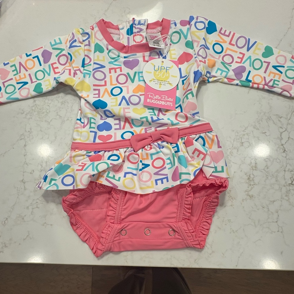 Ruffle Butts Multicolor Love Print Swimsuit
